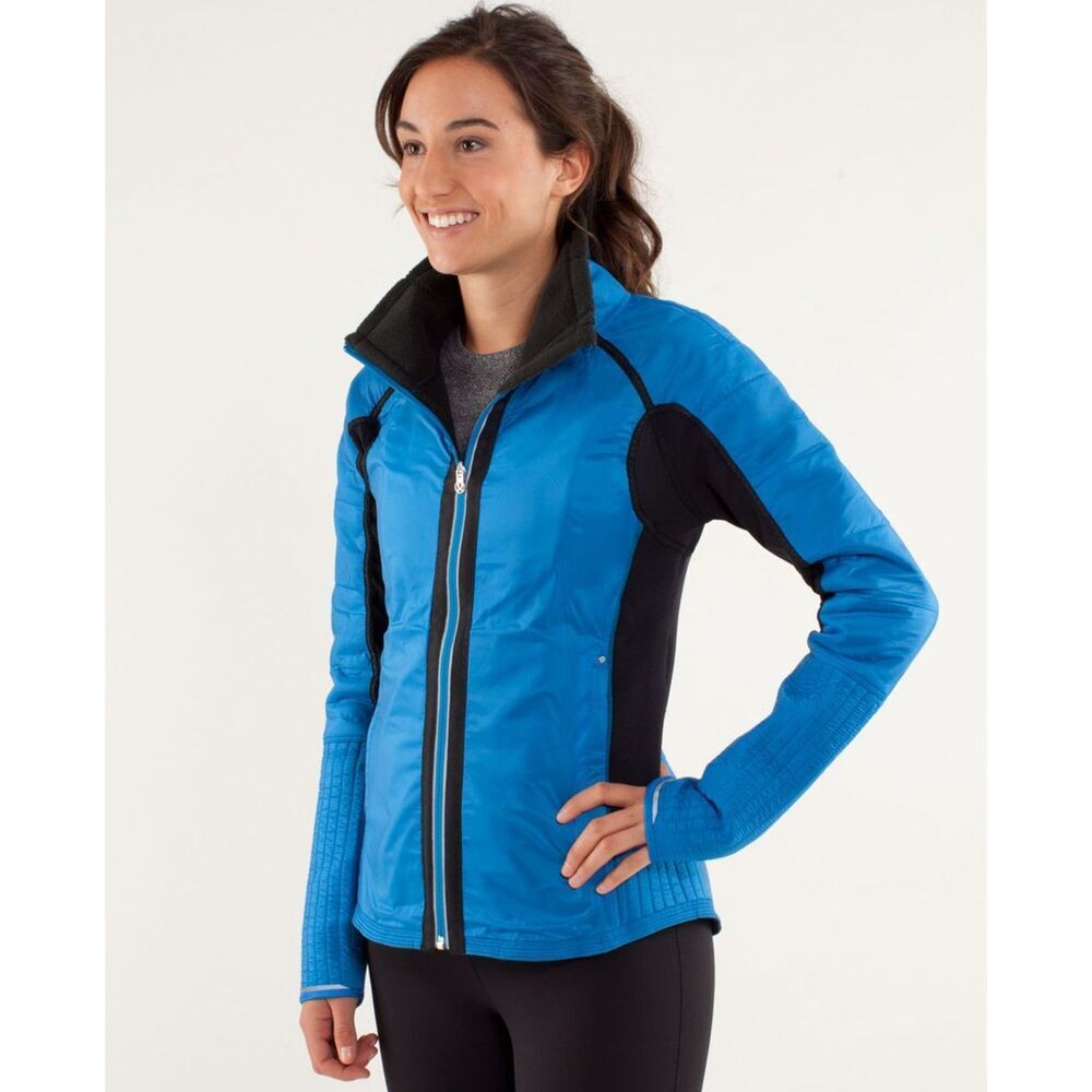 Lululemon Bundle Up Jacket Blue Black Quilted Fleece Running Athleisure Women 6